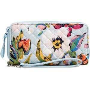 Women's Sea Air Floral Recycled Cotton Accordion RFID Wristlet 8in